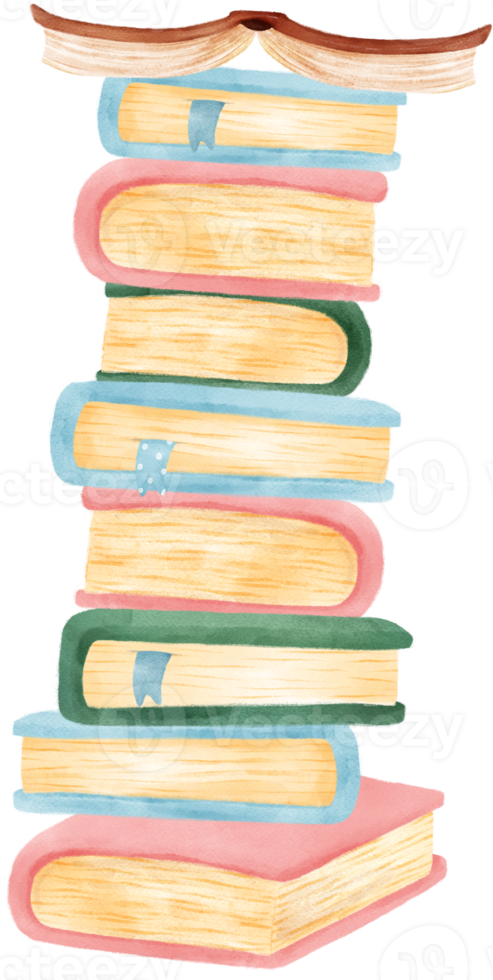 pile of cute watercolour sweet pastel modern closed book cartoon illustration png