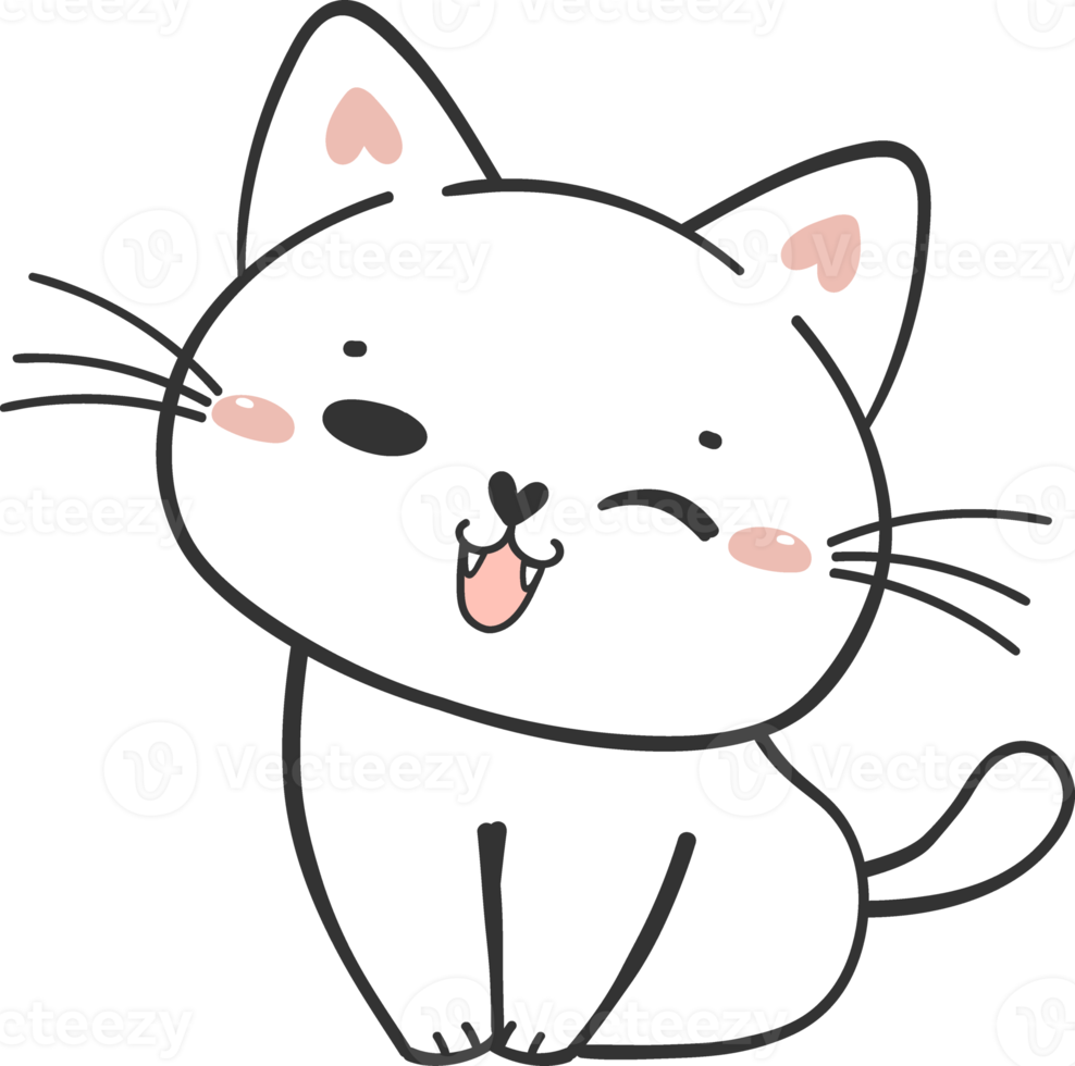 cute funny happy white kitten cat cartoon character doodle drawing png