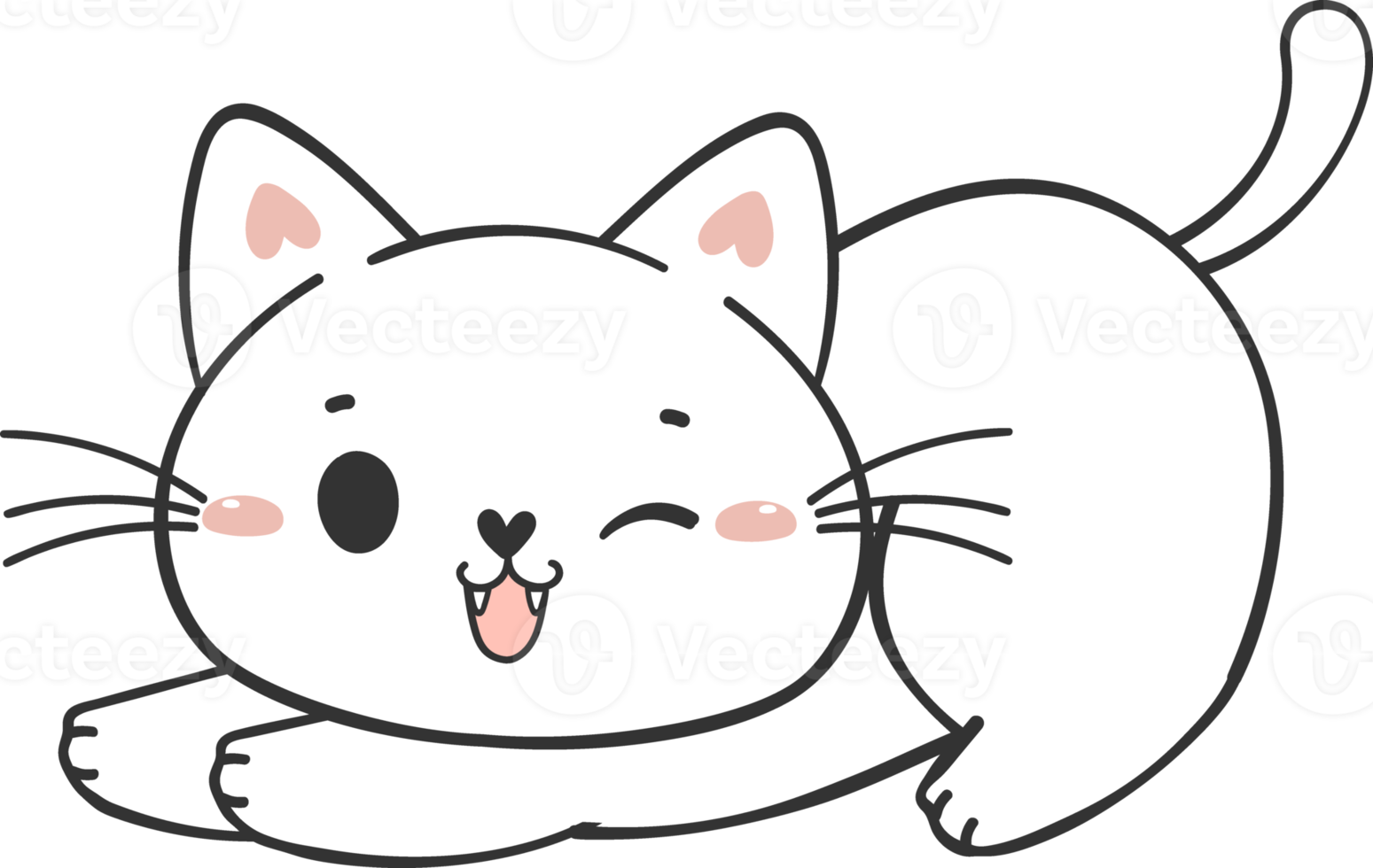 cute funny happy white kitten cat cartoon character doodle drawing png