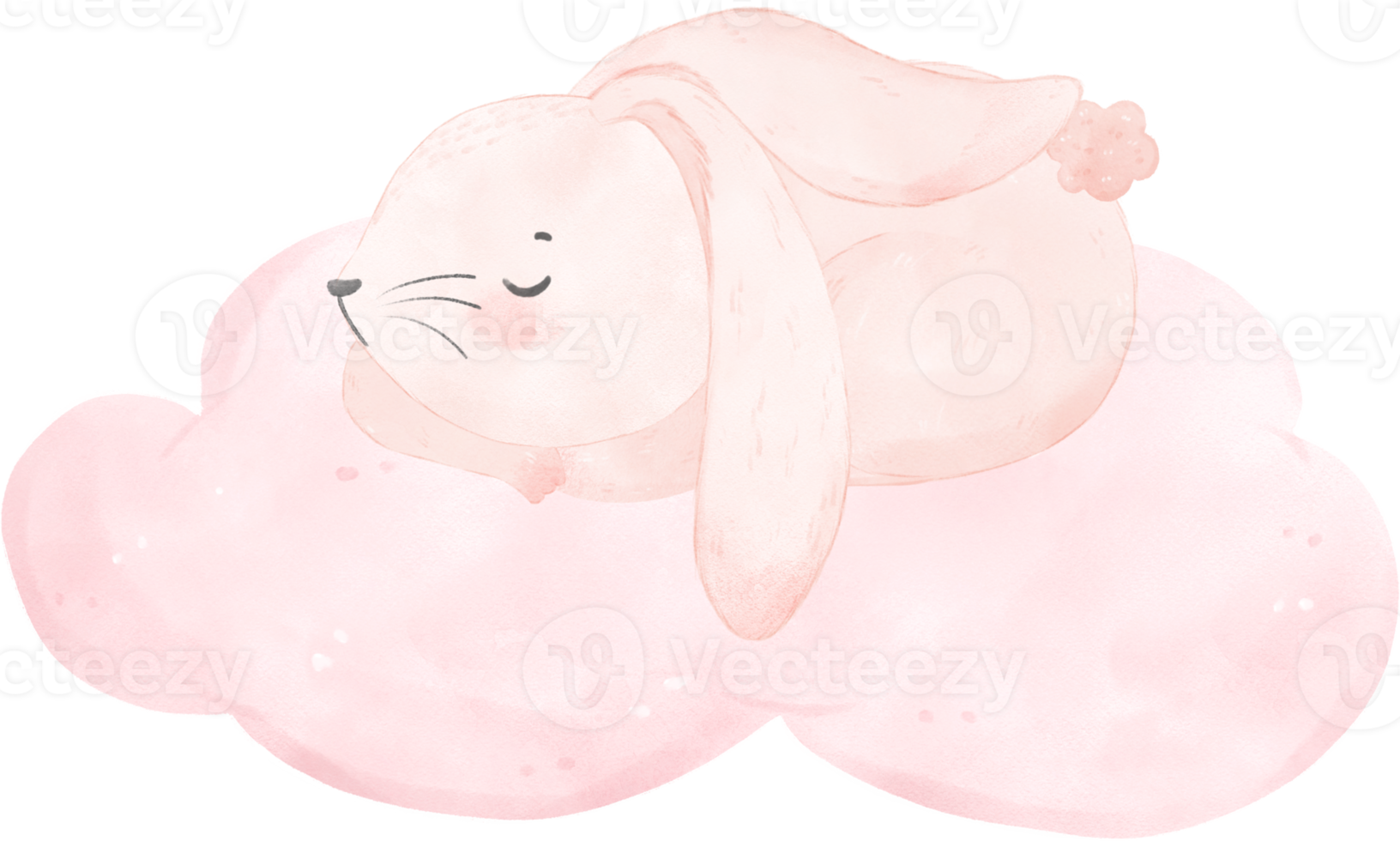 adorabile capriccioso contento dolce bambino rosa coniglietto coniglio acquerello su morbido rosa nube bambini illustrazione png