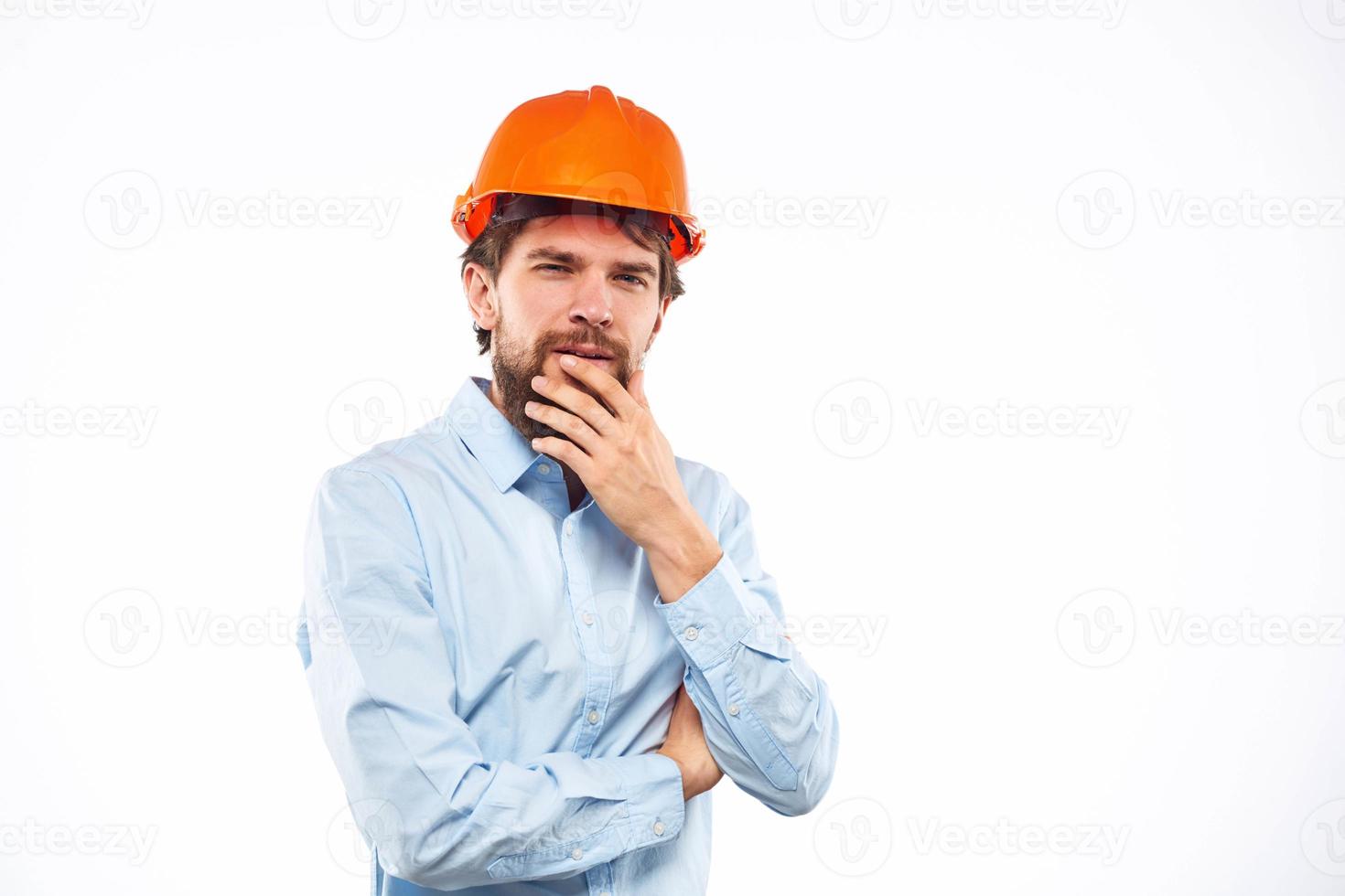 Emotional man in orange paint construction industry work lifestyle photo