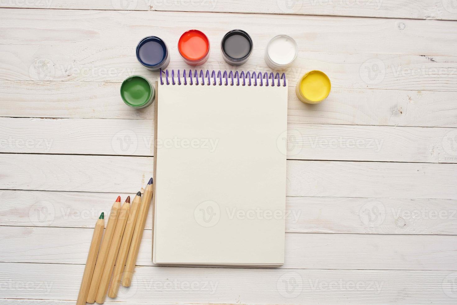 notebook watercolor paint drawing creativity wood background photo