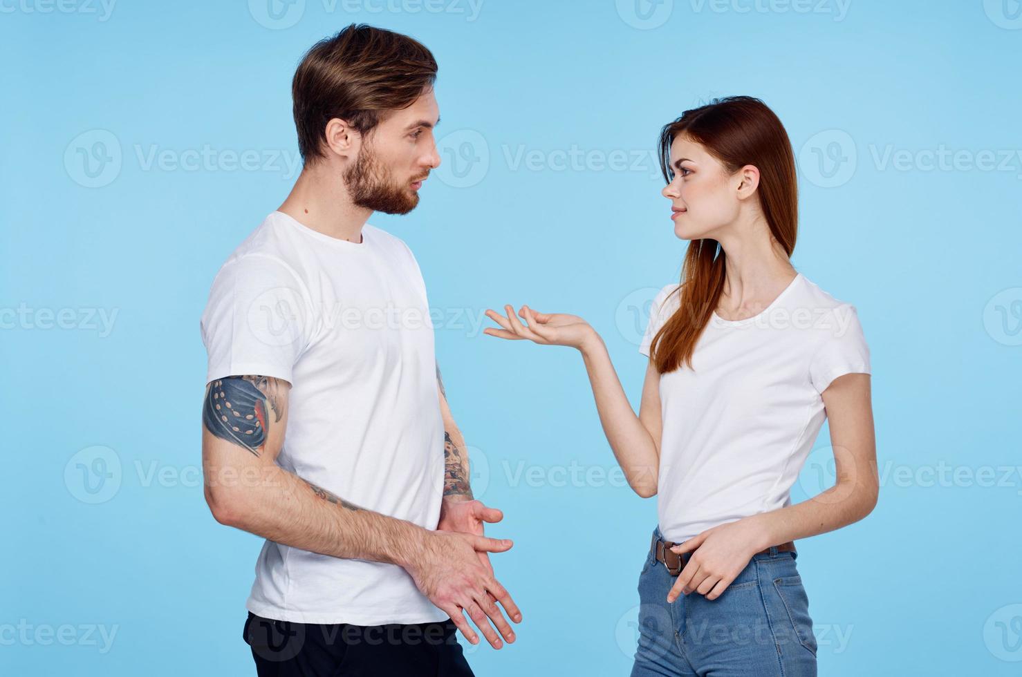 man with tattoos next to woman communication dating friendship modern styles photo