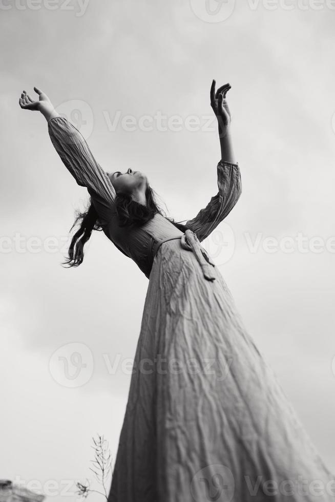 portrait of a beautiful woman long hairstyle in outdoor wedding dress unaltered photo