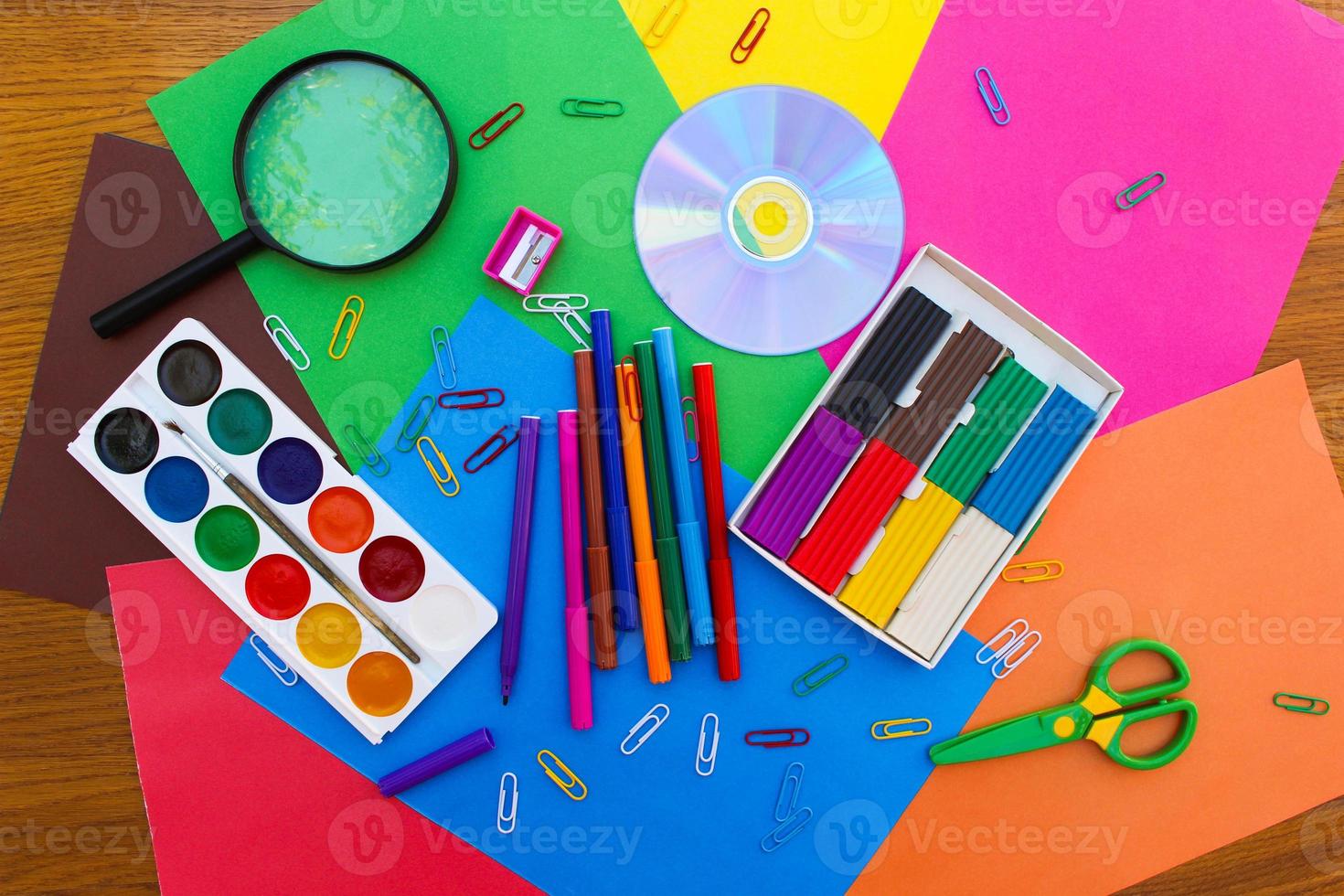 Stationery objects. School and office supplies photo