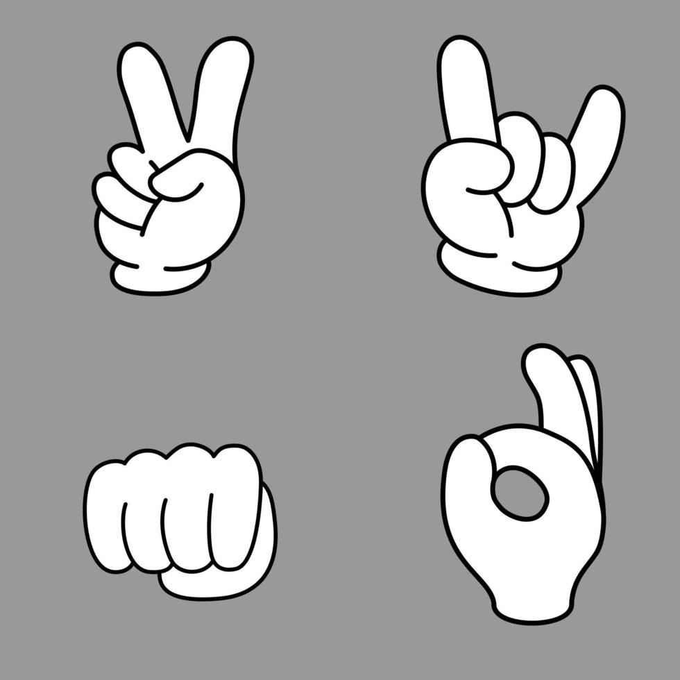 Trendy set of stylish cartoon hands showing different gestures. vector