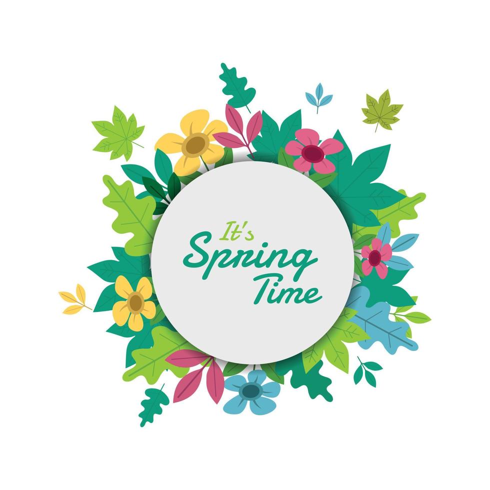 Spring floral background in circular frame vector