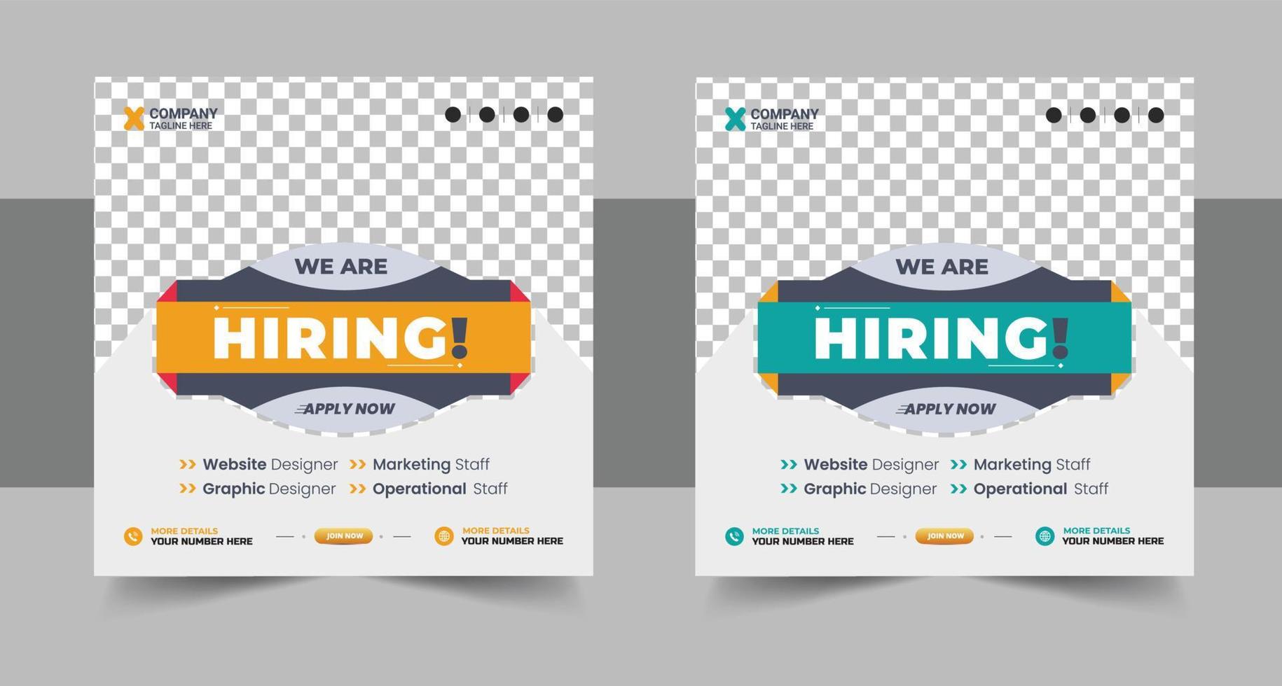 We are hiring job position square banner or social media post, Vacancy banner design finds a job, We are hiring banner, poster, background template vector