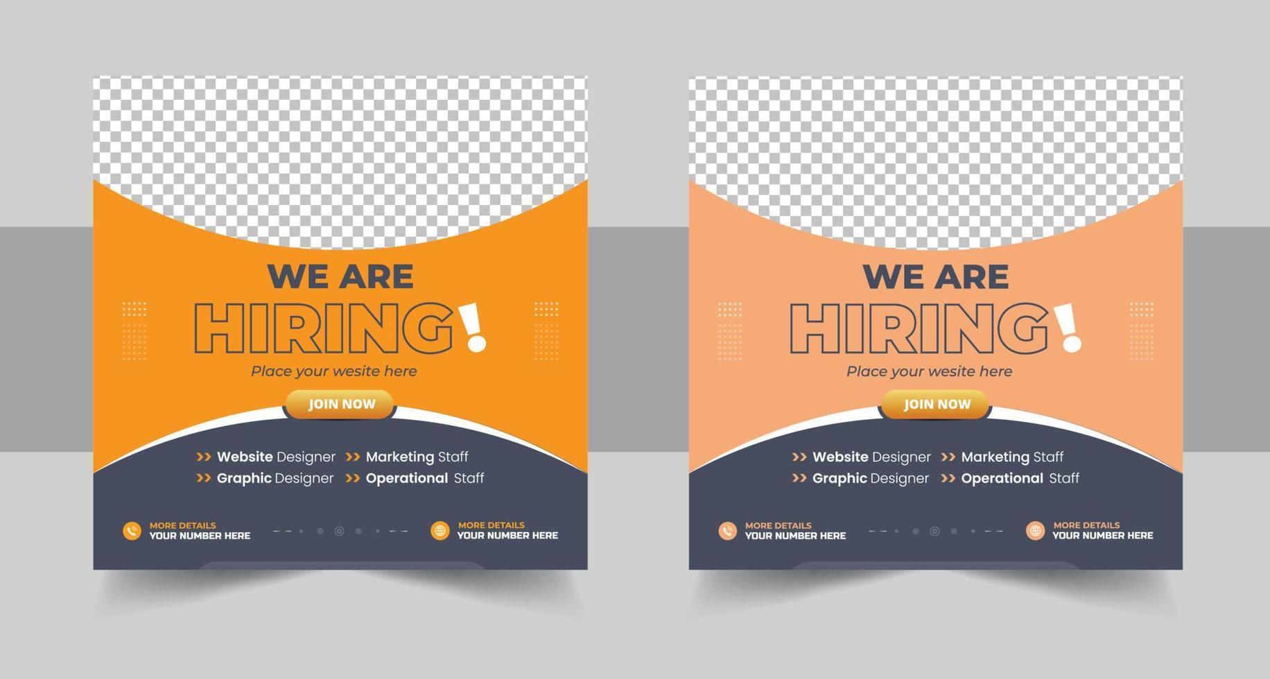 We are hiring job vacancy social media post banner design template with red color. We are hiring job vacancy square web banner design template vector