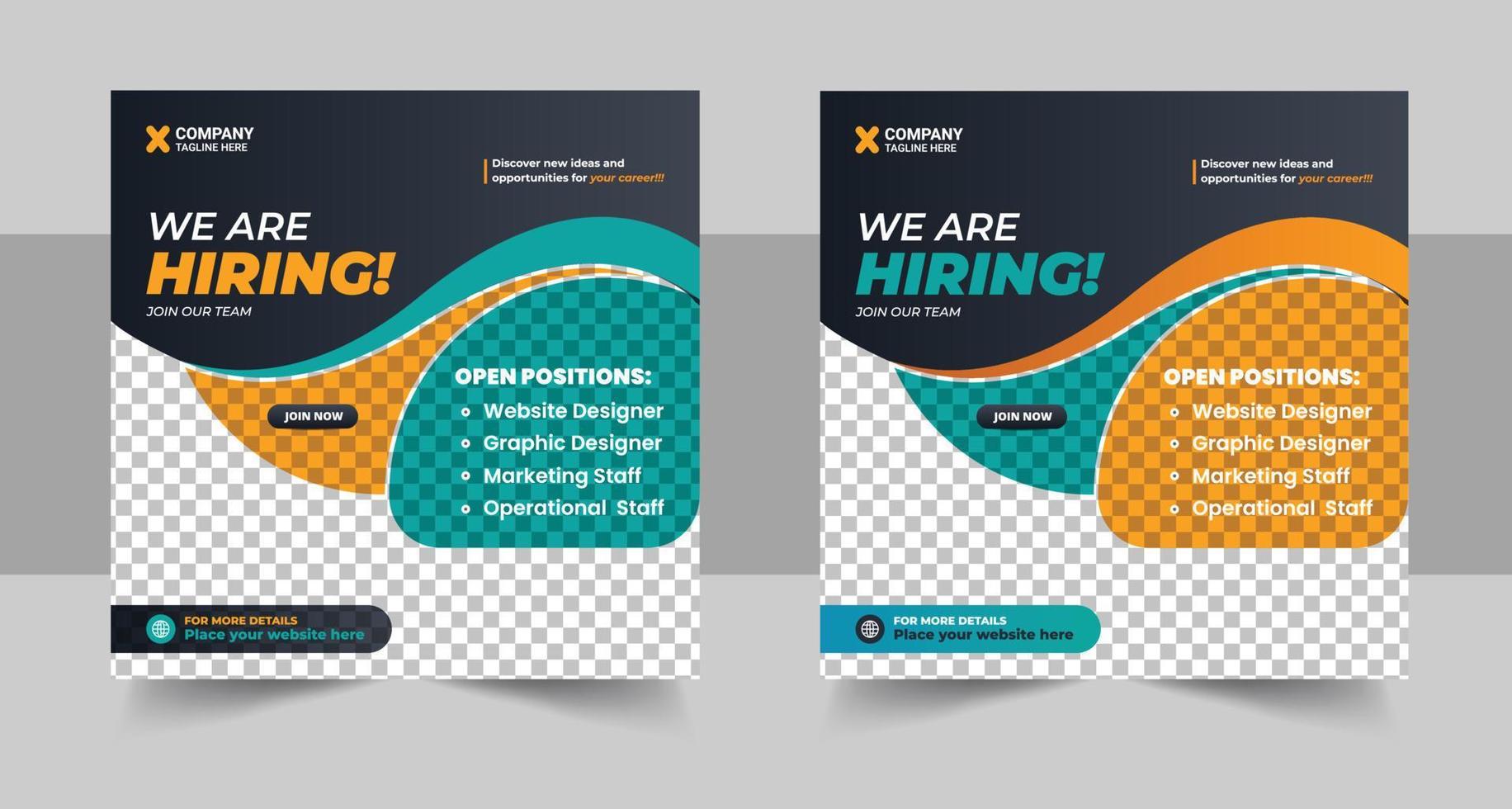 We are hiring job vacancy social media post banner design template with red color. We are hiring job vacancy square web banner design template vector