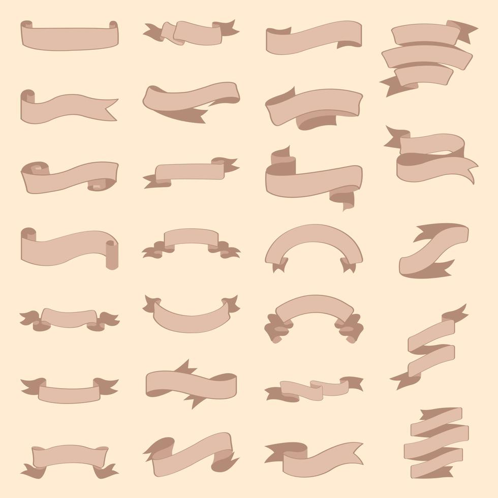 Brown ribbon set in Isolated, vector Illustration.