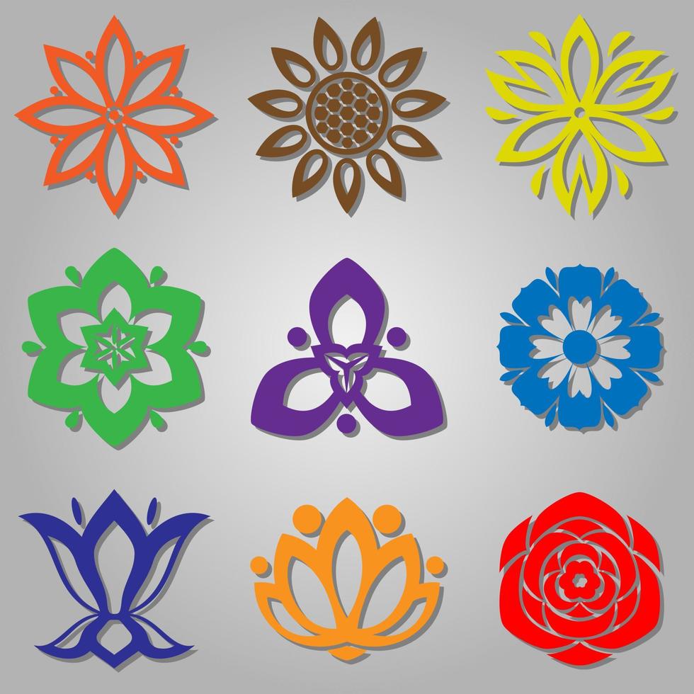 conjunto de plano icono flor, retro diseño. vector