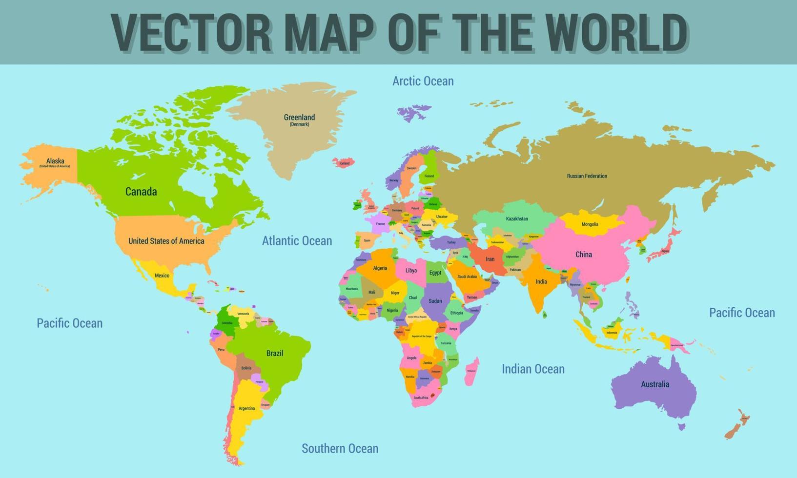 vector mapa de el mundo con el nombres de el países, con el fronteras de el países.