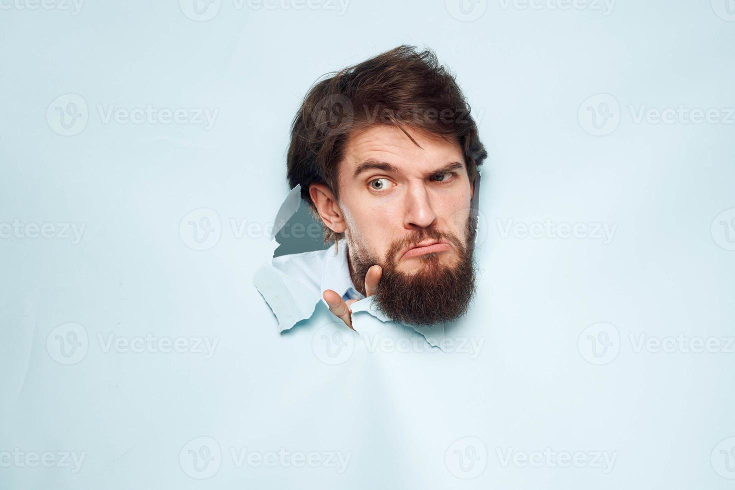 bearded man office manager work dissatisfied facial expression photo