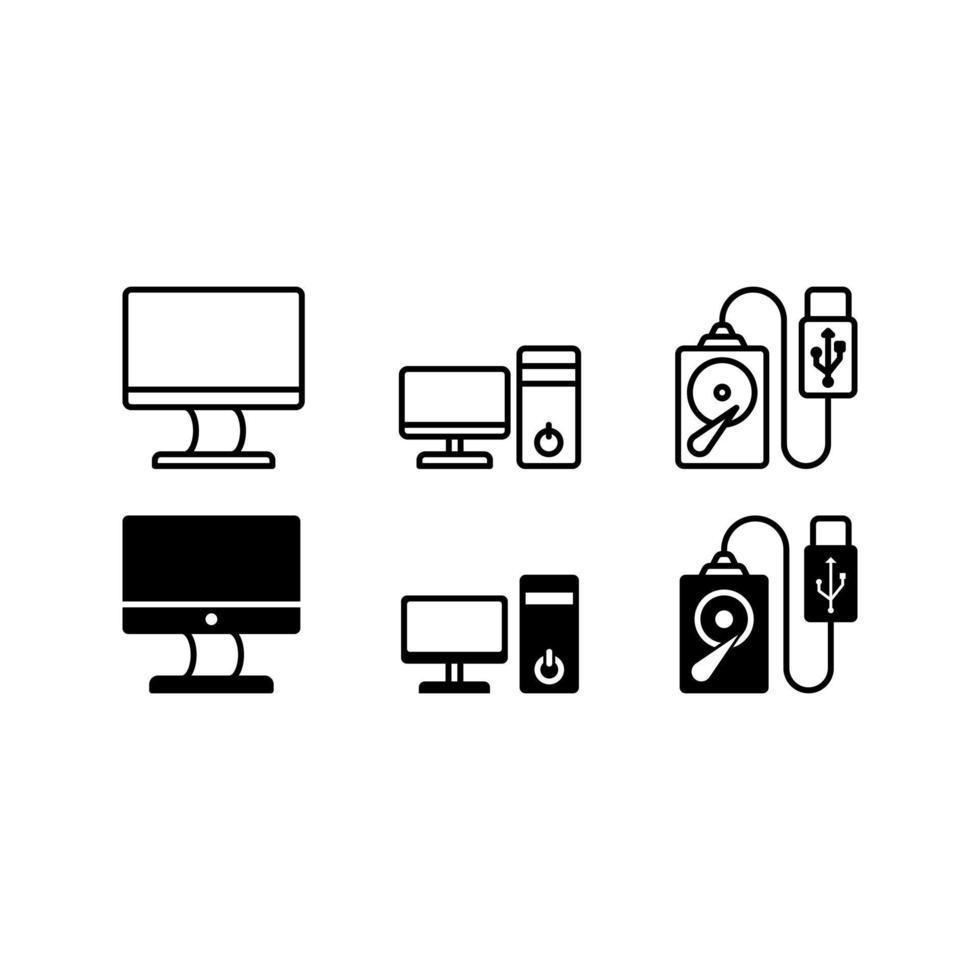 monitor, computer and external hdd icon vector
