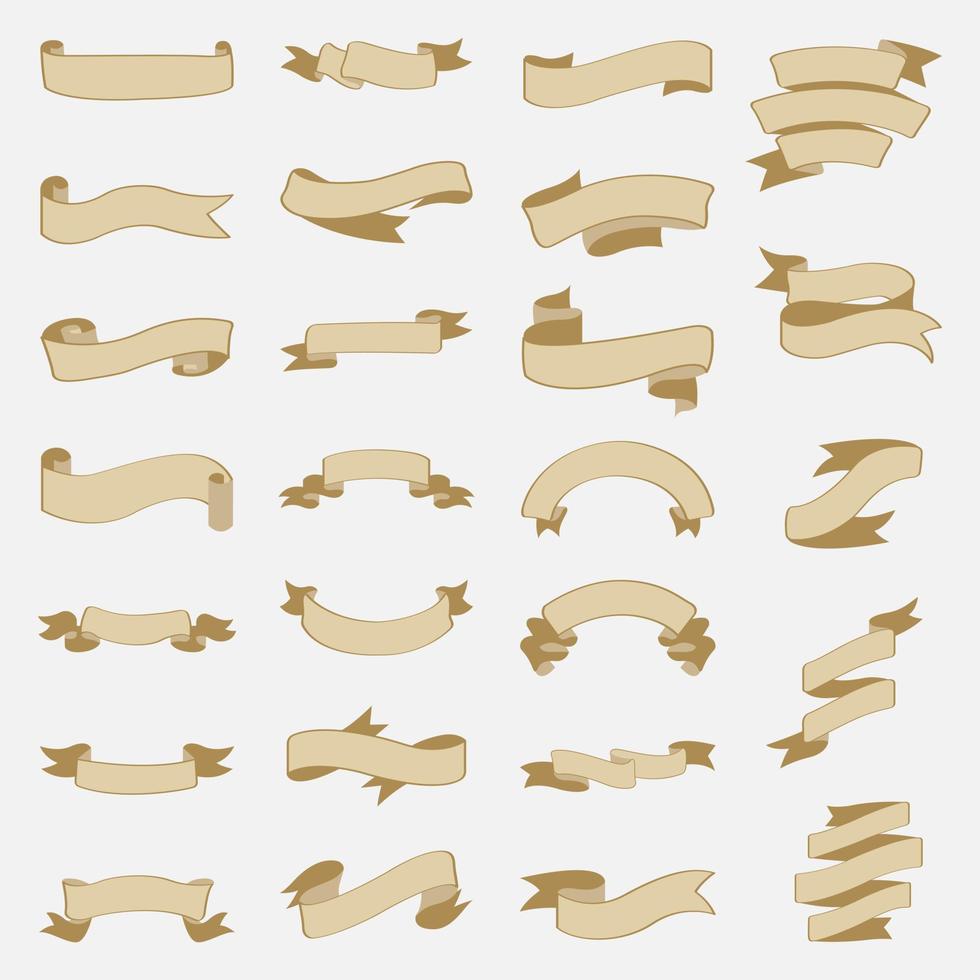 Collection of beige ribbons, set of ribbons for congratulation of invitation. vector