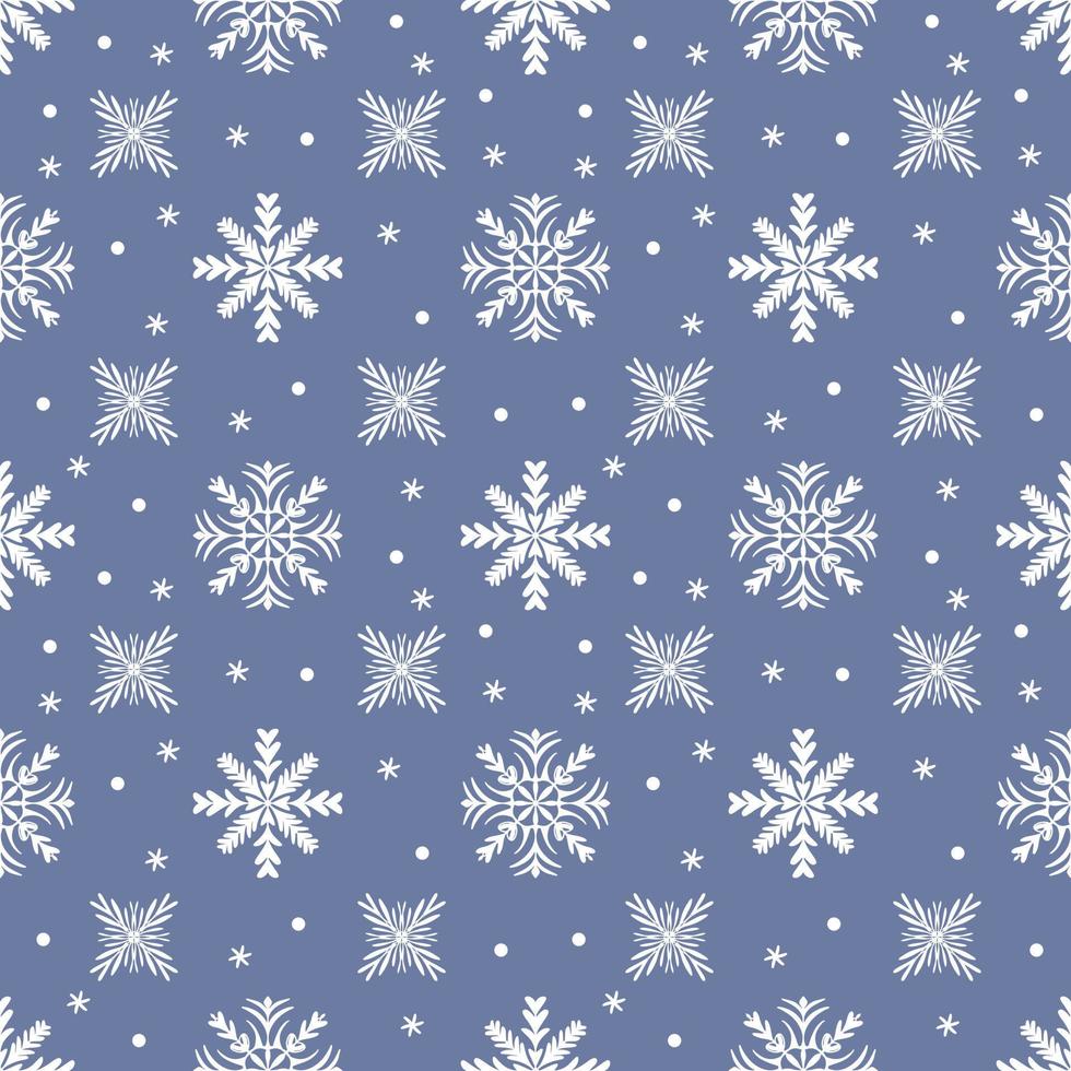 Seamless  pattern of snowflakes on a gray background. vector