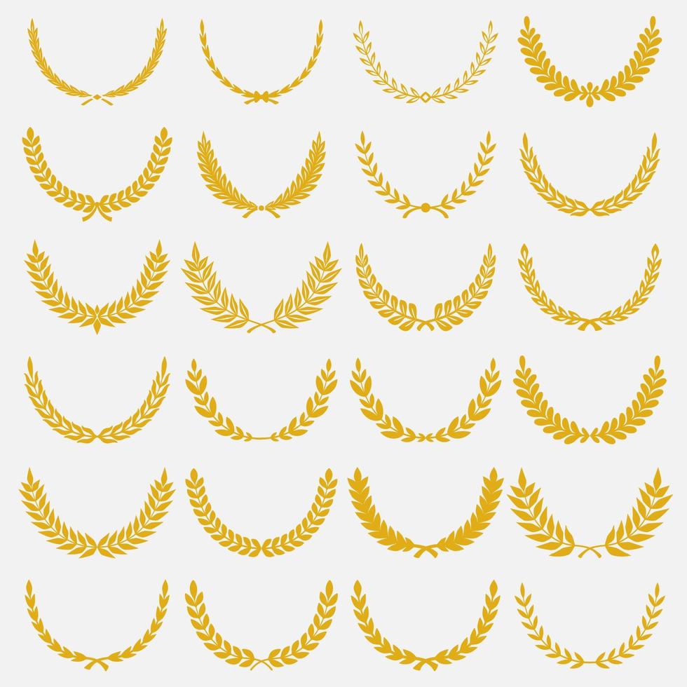 conjunto de treinta diferente dorado silueta laurel foliar, roble y aceituna coronas vector