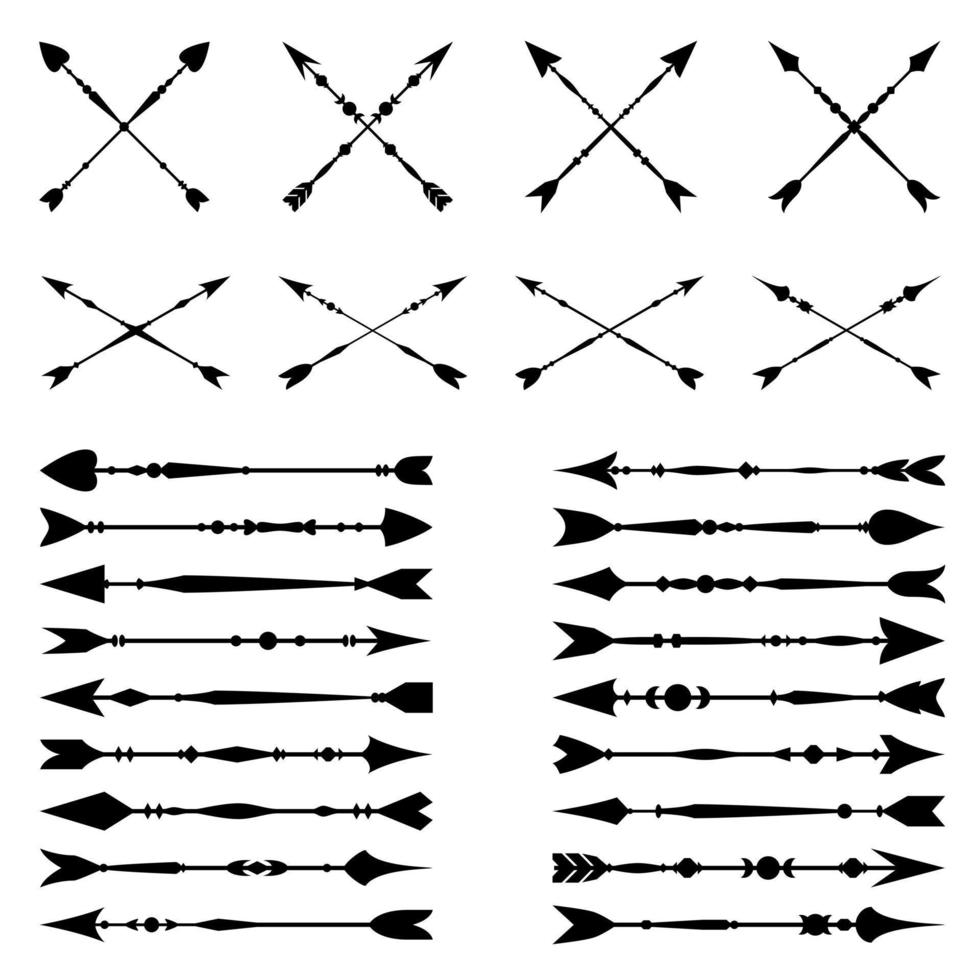 Set of black hand drawn arrows, hipster ethnic vector elements.