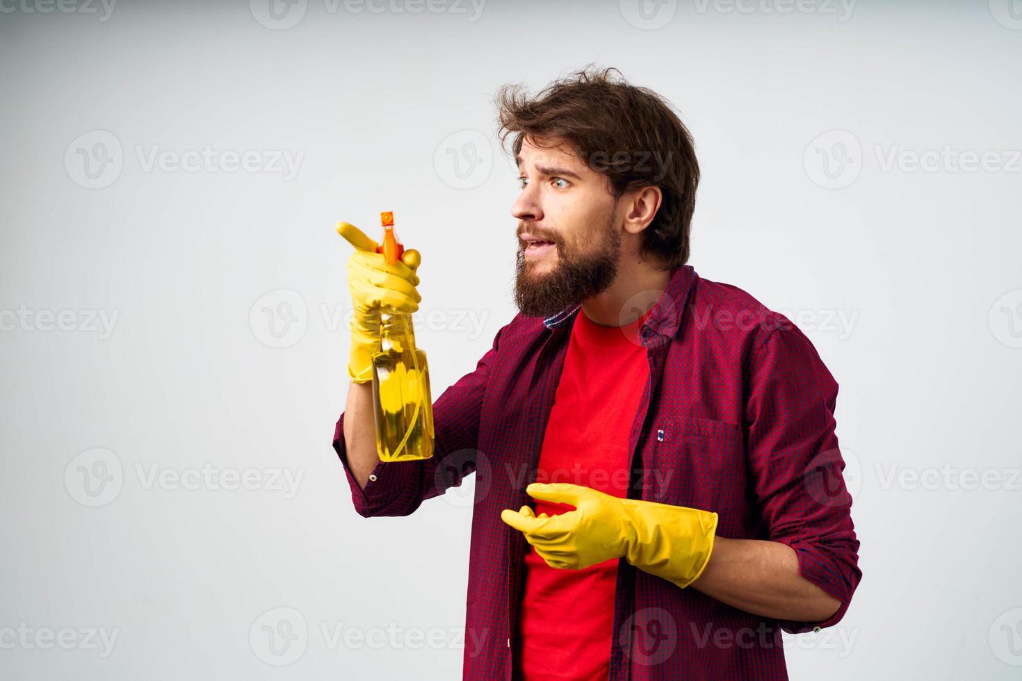 cleaner detergent rubber service gloves cropped view photo