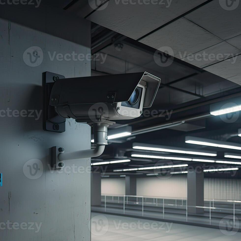 Security, CCTV cameras in the office building, and home security system concept with blur background. Outdoor CCTV Security camera installed on the building wall in the city. photo