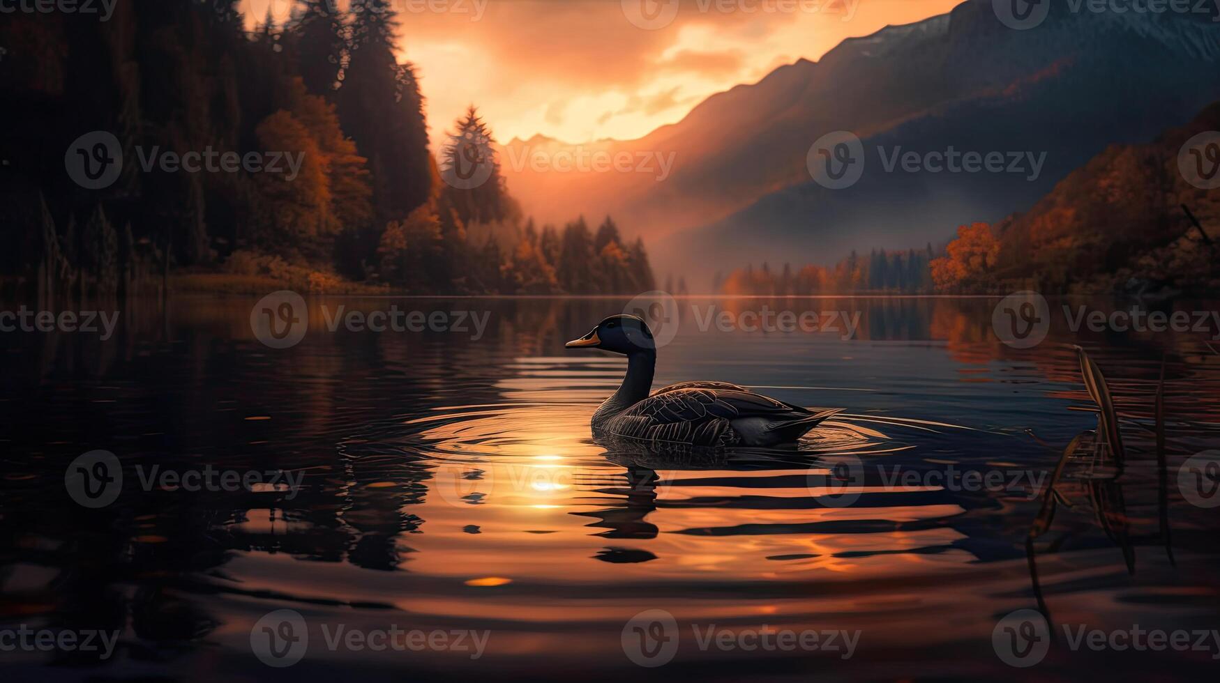 swans in mountain lake water. Beautiful mountain lake landscape. Lake in mountains. . photo