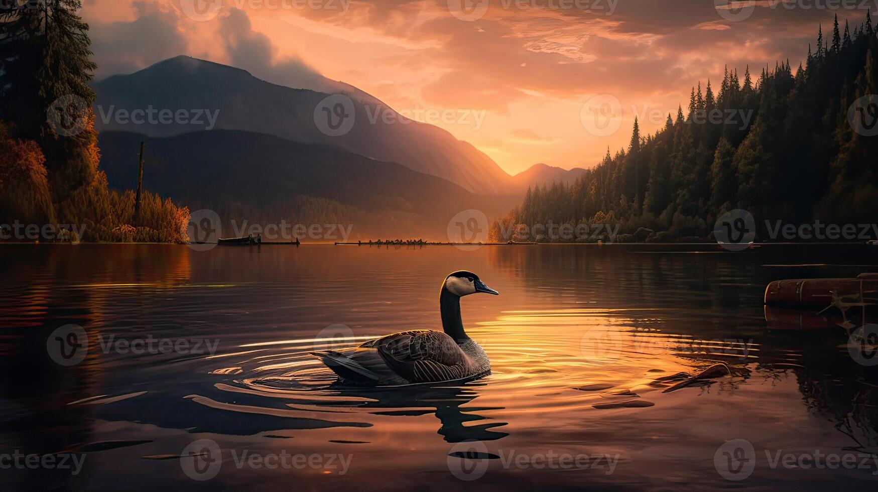 swans in mountain lake water. Beautiful mountain lake landscape. Lake in mountains. . photo