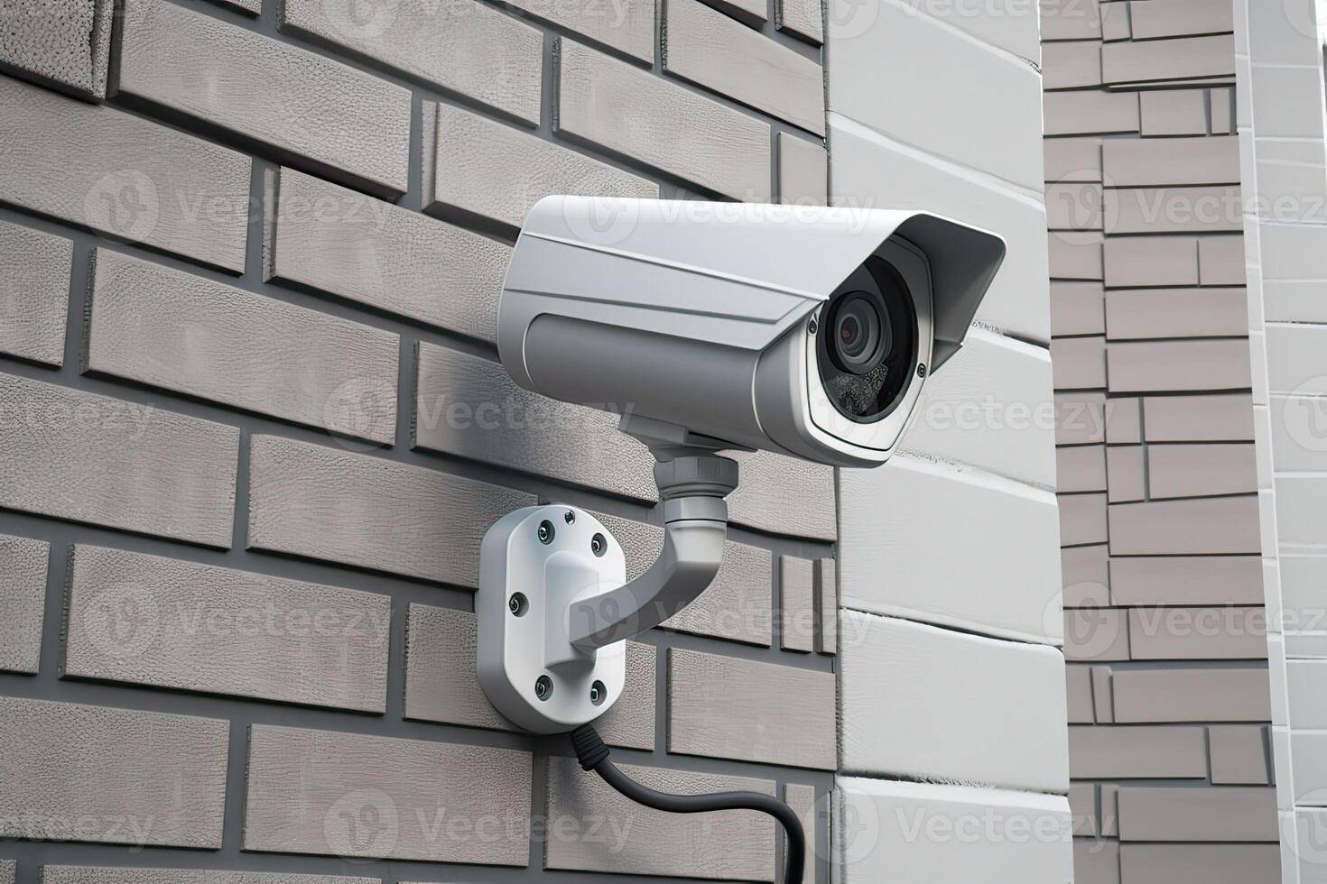 Security, CCTV cameras in the office building, and home security system concept with blur background. Outdoor CCTV Security camera installed on the building wall in the city. photo