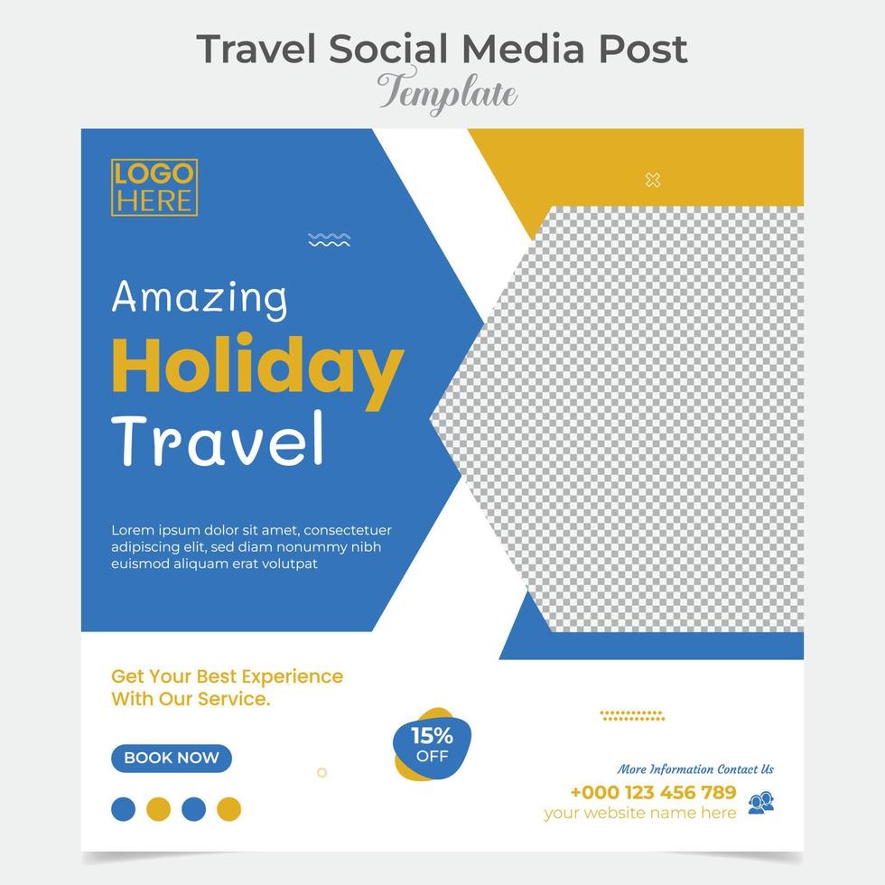 Holiday Traveling and tour social media post and square flyer post banner template design vector