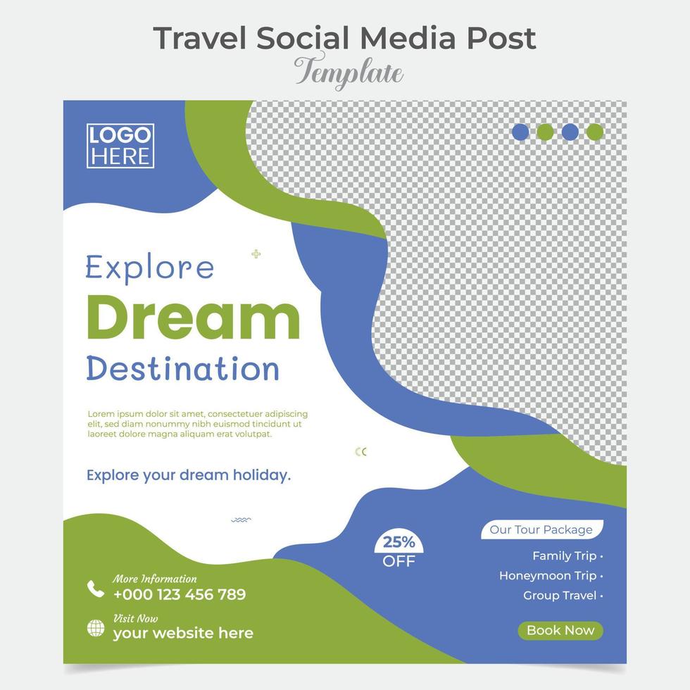 Travel Holiday vacation tour square flyer post banner and social media post template design vector