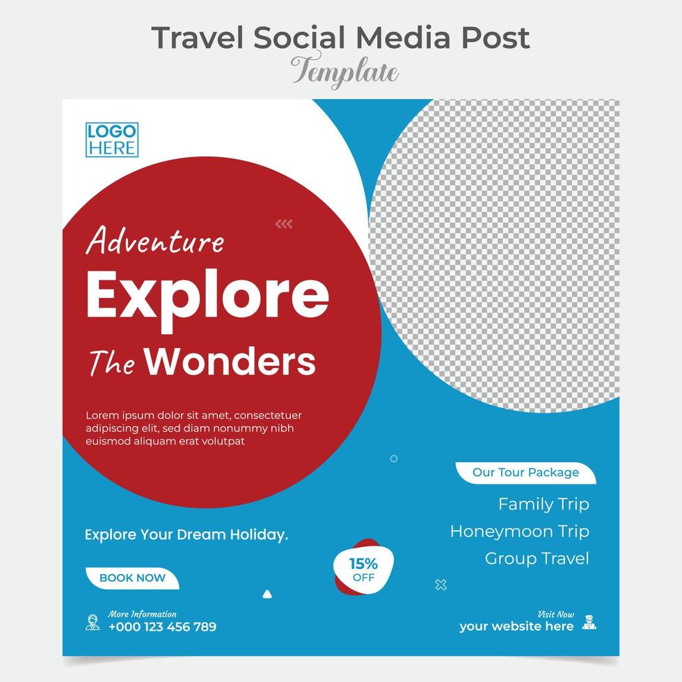 Holiday Traveling and tour social media post and square flyer post banner template design vector