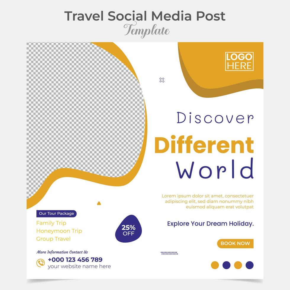 Travel and tour holiday vacation square flyer post banner and social media post template design vector