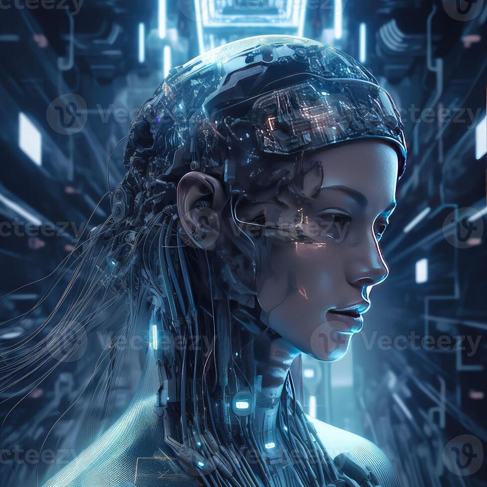 AI, artificial intelligence concept in robotics and cybernetics. Created with . photo