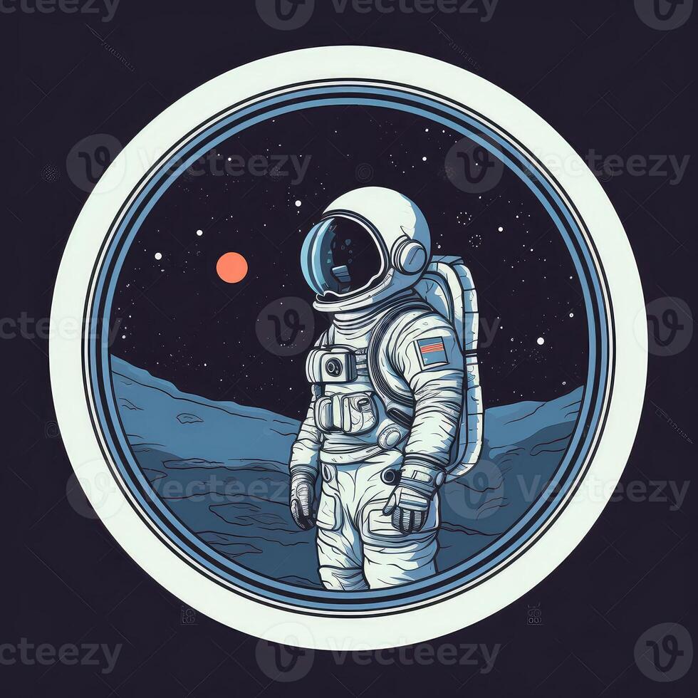 Astronaut in outer space behind the porthole. Created with . photo