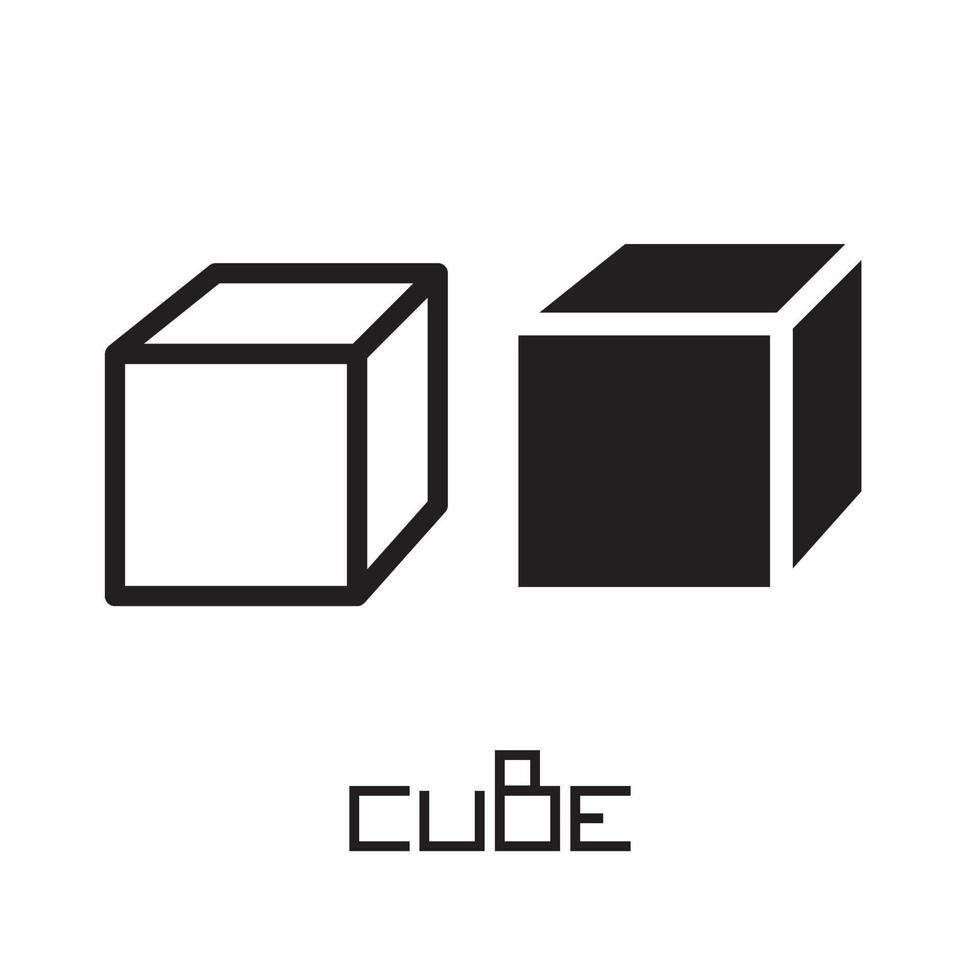 cubo icono en línea y sólido versión vector