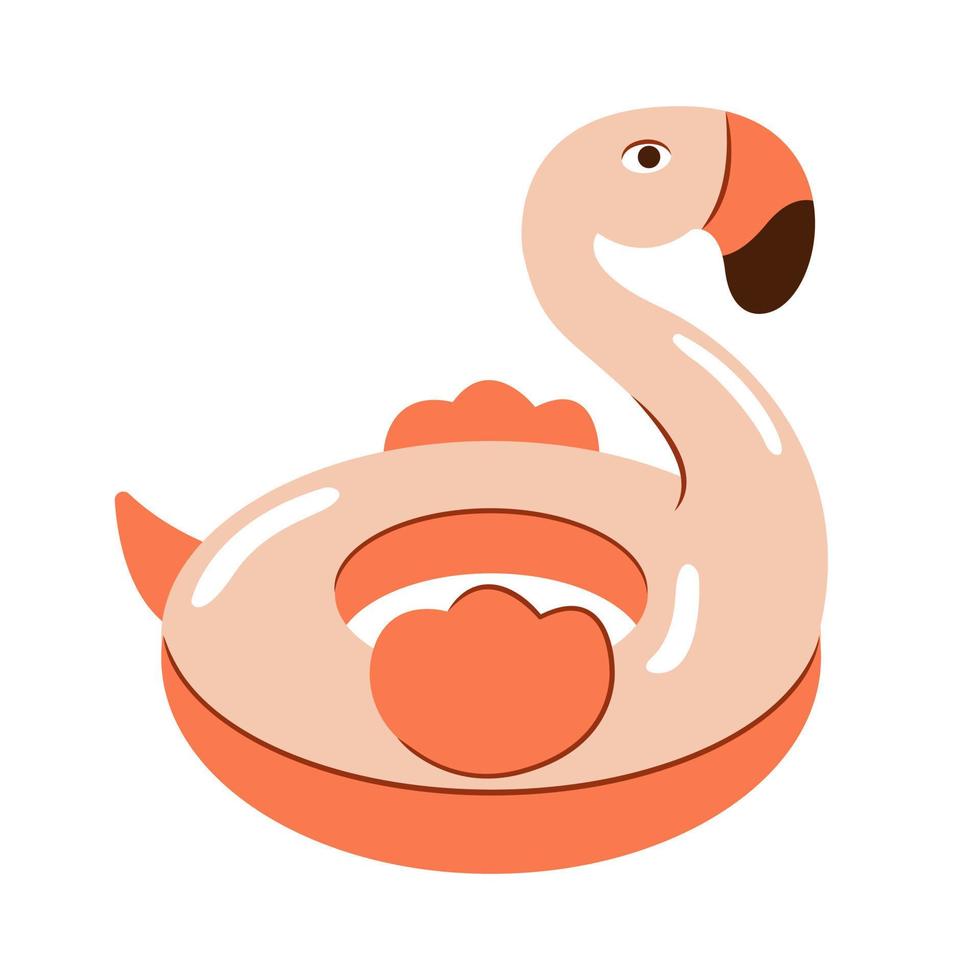 Flat style colorful flamingo swimming ring illustration. Rubber pink bird icon. vector