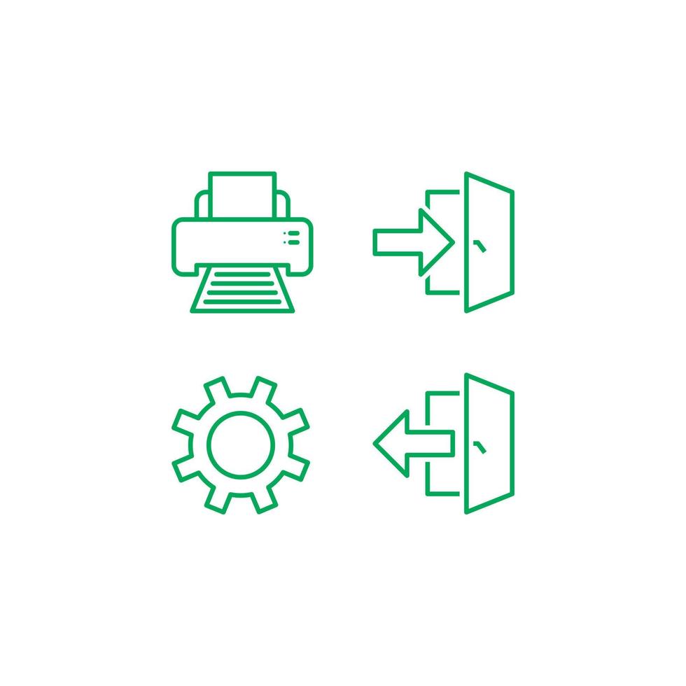 printer, gear, login, logout icon vector