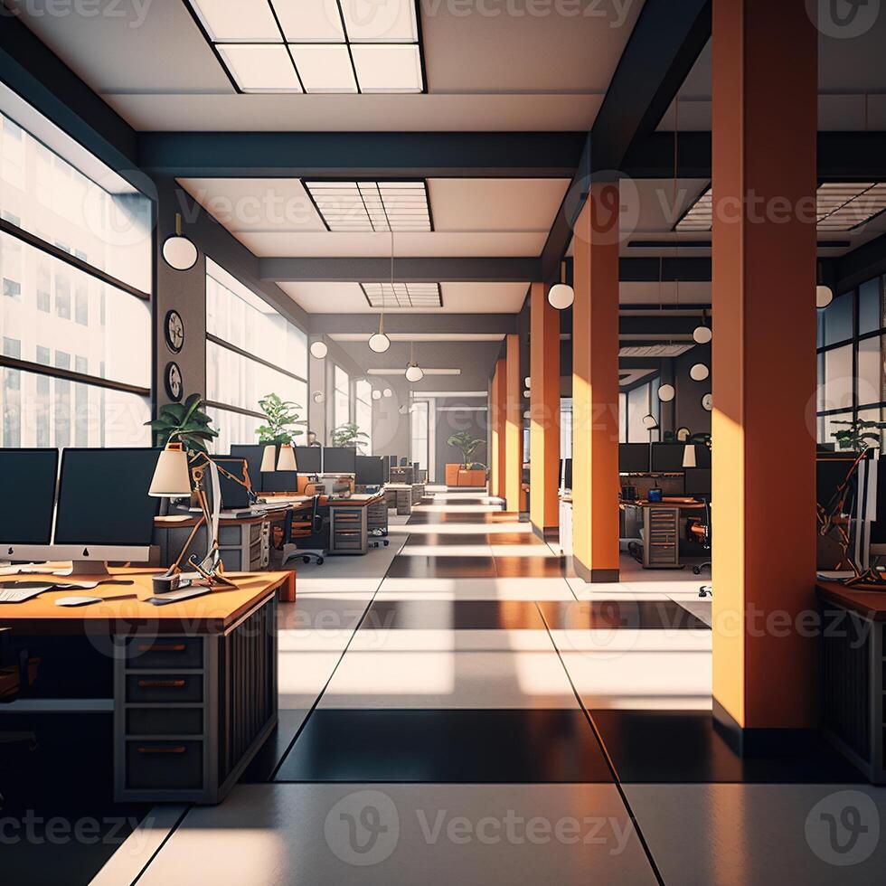 Interior of modern office workplaces of employees generation ai photo