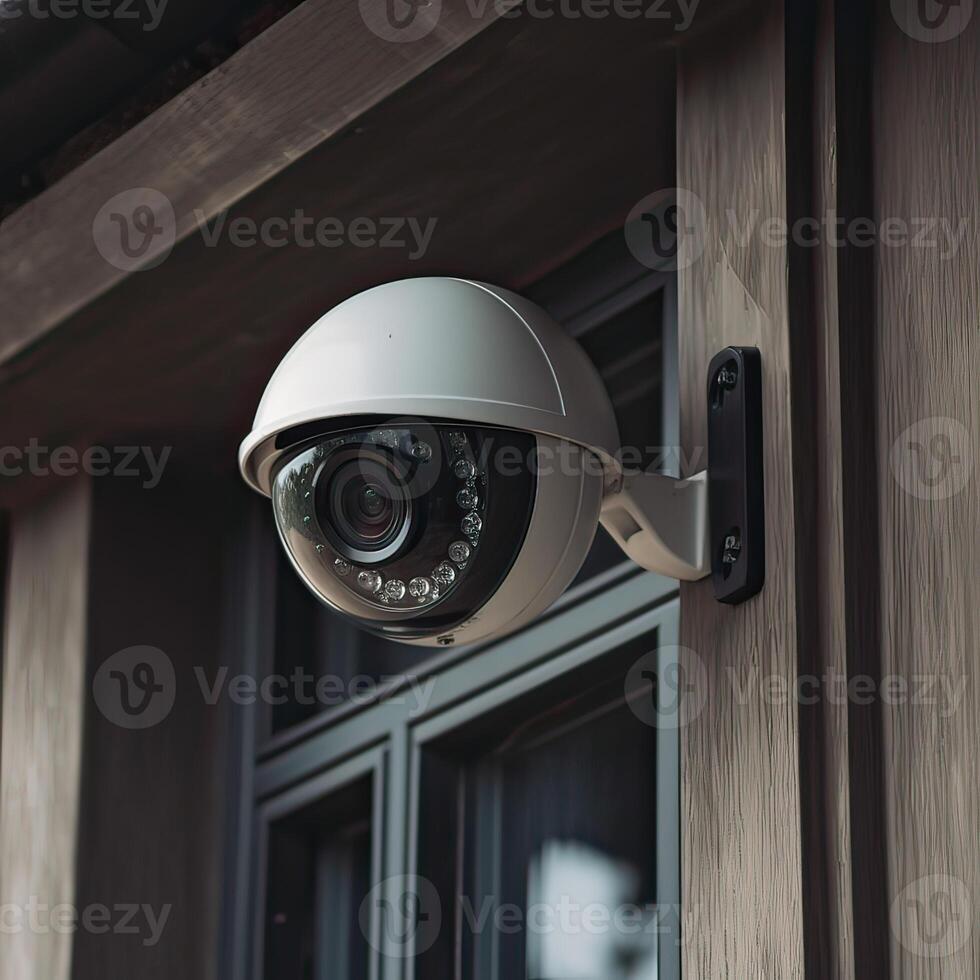 Security, CCTV cameras in the office building, and home security system concept with blur background. Outdoor CCTV Security camera installed on the building wall in the city. photo