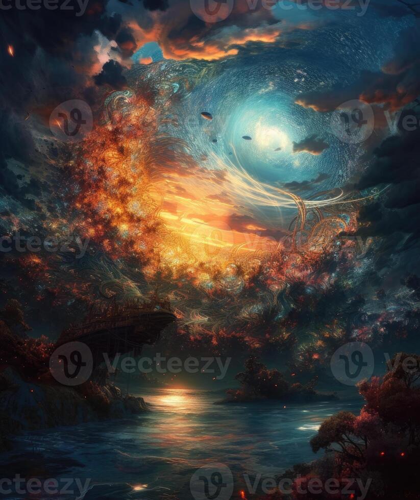 Abstract colorful sky and clouds on the wall background texture. . photo