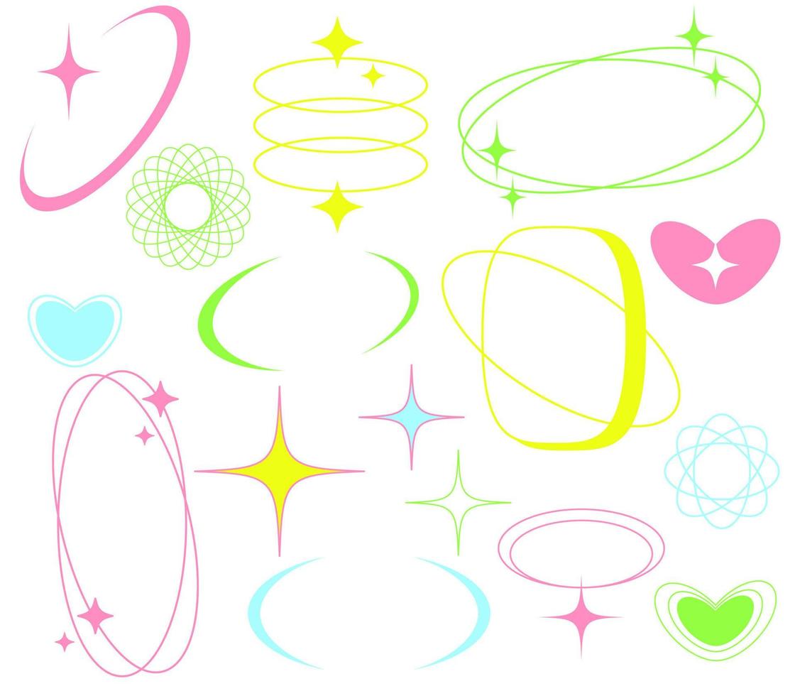 minimalist aesthetic line elements, trendy linear frames with stars, geometric forms. Retro futuristic elements for design. vector