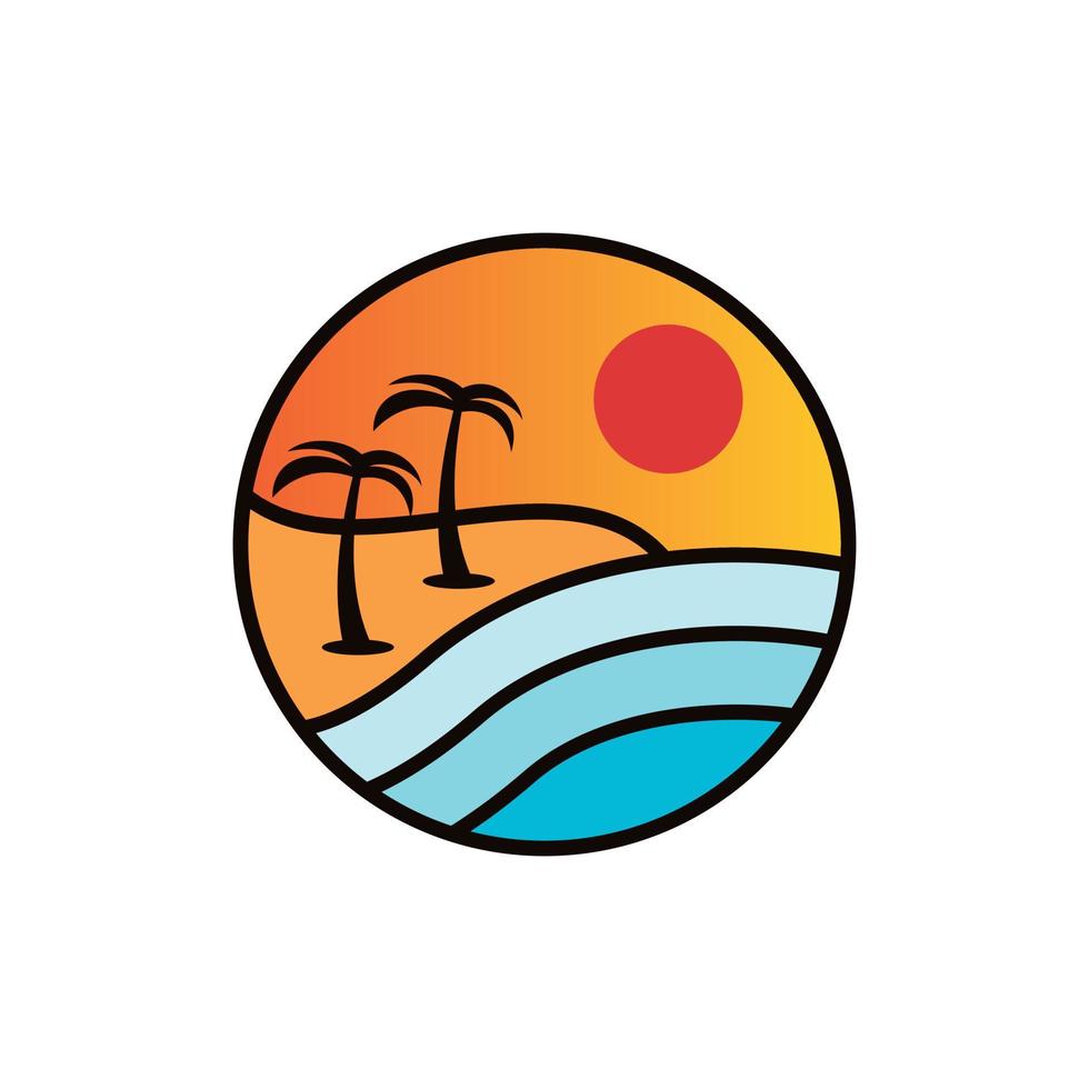 Circle beach summer creative logo design vector