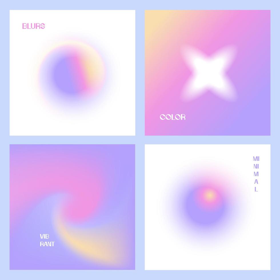 Minimalistic Background templates set with round blurred gradient shapes in y2k golographic lilac colors. Blurry design for the covers of brochures, booklets, reports. Vector illustration.