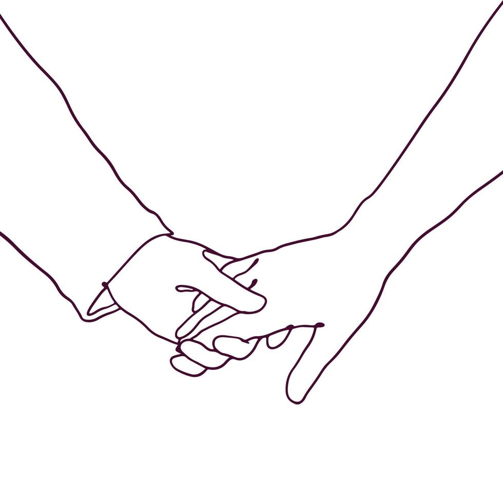 one line handrawn couple holding hands illustration vector