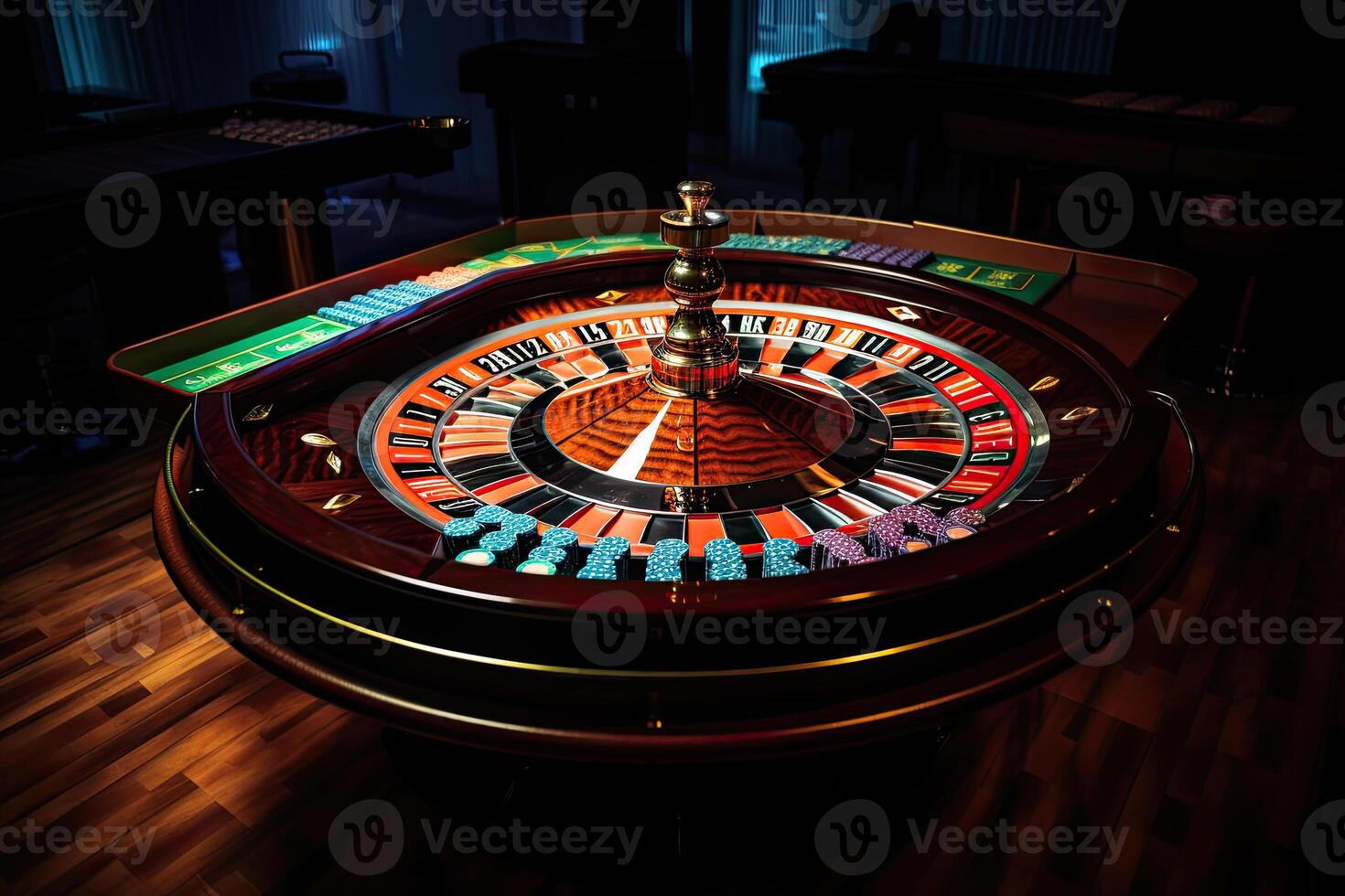 Casino roulette close up. Roulette wheel. Gambling addiction. Created with photo