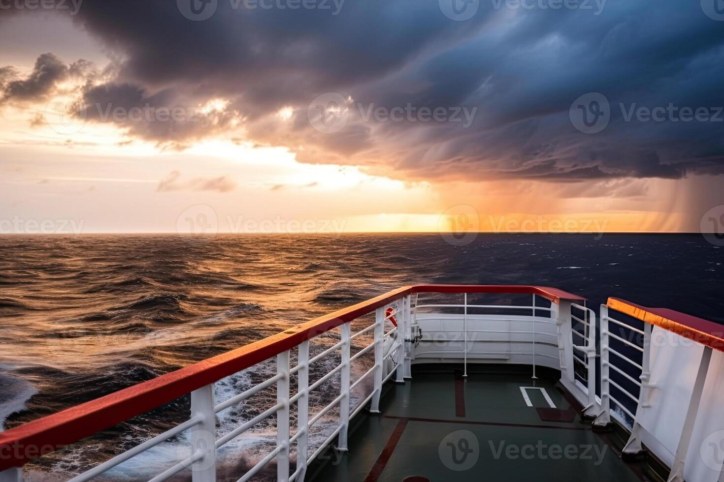 View from deck of cargo ship to sea. Created with photo