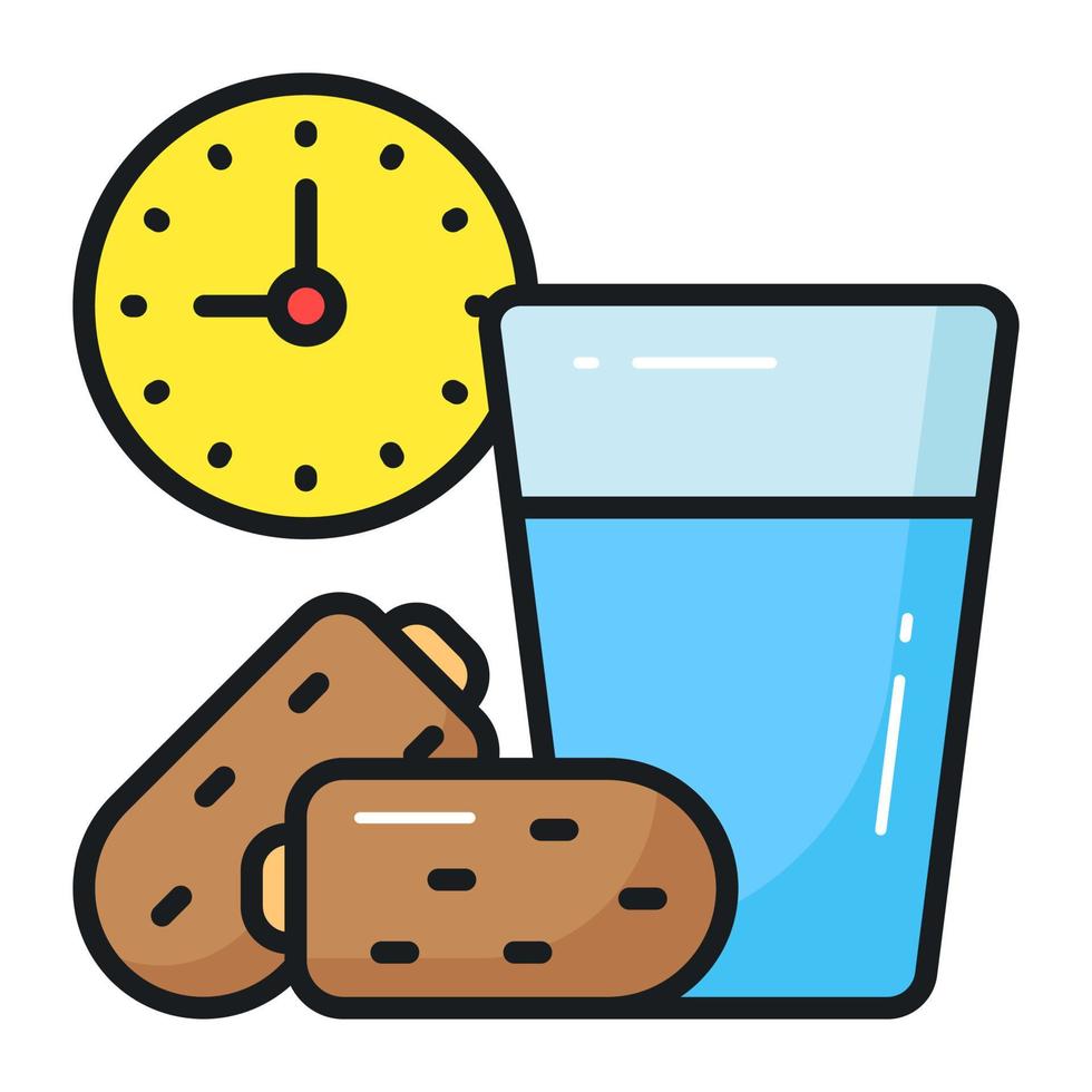 Dates, water glass and clock showing concept of ramadan iftar time vector