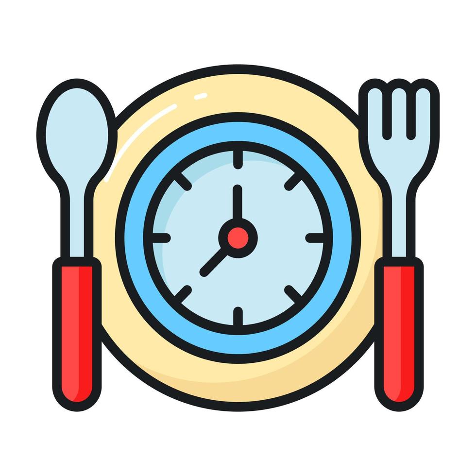 reloj en plato con cuchara y tenedor denotando concepto vector de rápido