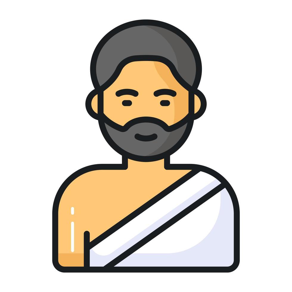 A bearded muslim man wearing ihram to perform umrah. easy to use vector