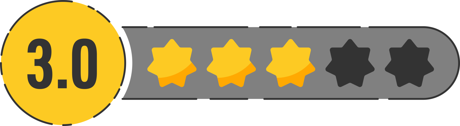 Rating star badge with gold stars and numbers png